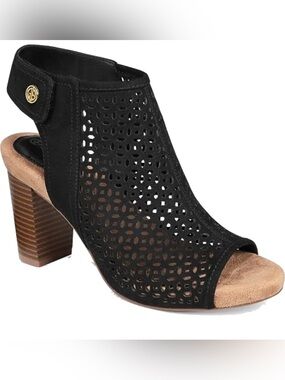 Gianni Bini Black Laser-Cut Peep Toe Block Heel Sandal size 6.5